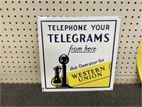 Western Union Telegram Tin Tacker Sign