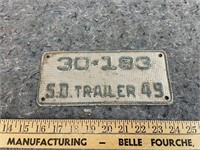 1949 SD Trailer License Plate