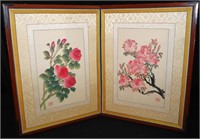 Asian Bi-Fold Painted Floral Art Screen