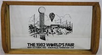 1982 Worlds Fair Glass & Wood Tray