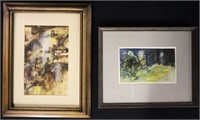 Pair of Signed  Abstract Watercolors