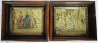 2pc Antique Hand Colored Fashion Prints