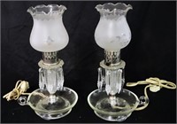 2pc Frosted Floral Glass Boudoir Lamps