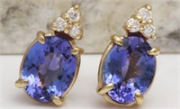$ 5200 4.20 Ct Tanzanite Diamond Earrings 14 Kt