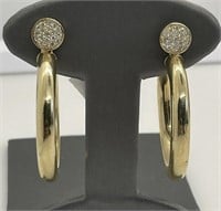 14 Kt .25 Ct Diamond Disc Hoop Earrings