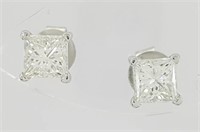 1.50 Ct Diamond Princess Stud Earrings 14 Kt