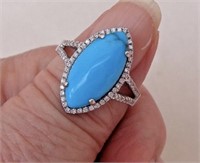 14 Kt Marquise Turquoise Diamond Ring