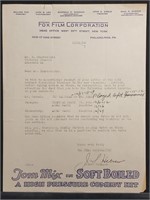 1923 Original Fox Film Letter About Tom Mix Films