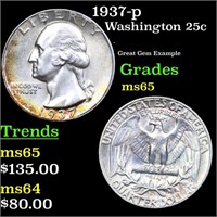 1937-p Washington Quarter 25c Grades GEM Unc