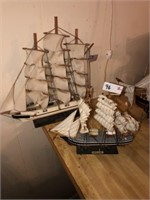 (2) Wood Sail Ships