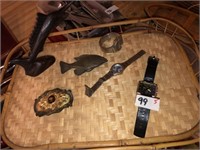 (2) Watches ~ Belt Buckles & Wood Fish