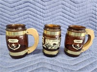 3 vintage brown glass novelty barrel mugs