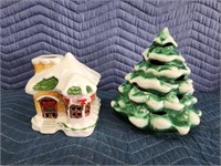2 glazed ceramic candle toppers