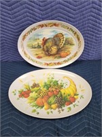 2 vintage BrookPark oval plastic turkey trays