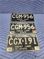 3 vintage 1979 Michigan license plates