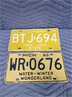 2 vintage Michigan license plates, 1966, 1970
