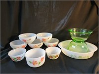 8 Fire King bowls, 1 glasbake dish  and 2 Anchor