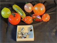 8 Glass fruit and 10 thimbles look at pictures