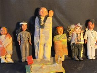 6 Vintage American  Indian dolls and a train