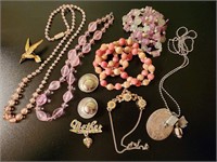 Pink Beads, Necklaces, Mother Pin, More