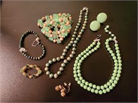 Green RS Pin, Beads, Costume Jewelry