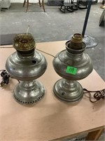 2 Converted Oil Lamps - Metal