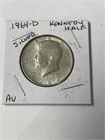 1964-D Kennedy Half Au grade