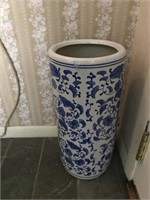 Blue and white umbrella stand