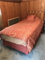Single bed with brass plated headboard with