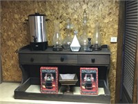 Pfaltzgraff lanterns, display shelf, coffee maker