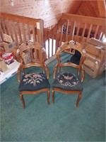 Pair of vintage needlepoint seated chair's