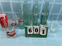 (5) Coke Bottles & (4) Glasses
