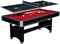 Spartan 6' Pool Table/Table Tennis, Black/Red Felt