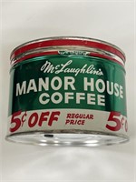 McLaughlin’s Manor House coffee empty tin vintage