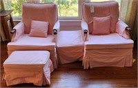 Lot #3757 - Pair of Pink slip covered chairs