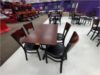 Six Wood Dining Tables & 24 Black Metal Chairs