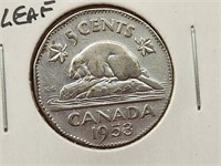 1953 NSF Far Canada 5 Cent Coin F-12 Elizabeth II