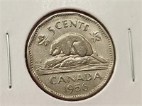 1956 Canada 5 Cent Coin VG-08 Elizabeth II