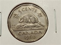1958 Canada 5 Cent Coin VG-20 Elizabeth II