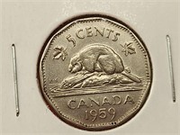1959 Canada 5 Cent Coin VG-20 Elizabeth II