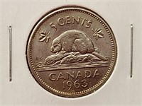 1963 Canada 5 Cent Coin F-12 Elizabeth II