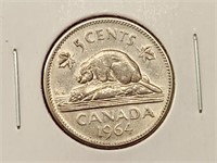 1964 Canada 5 Cent Coin F-12 Elizabeth II