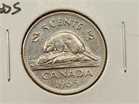 1965 S Beads Canada 5 Cent Coin EF-40 Elizabeth