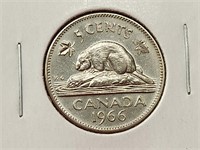 1966 Canada 5 Cent Coin VF-20 Elizabeth II