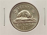 1971 Canada 5 Cent Coin AU-50 Elizabeth II