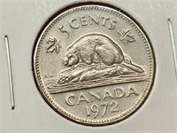 1972 Canada 5 Cent Coin AU-50 Elizabeth II