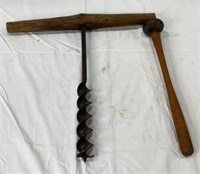 Vintage Auger & Knapping Hammer