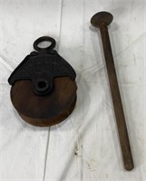 Vintage Block & Tackle Pulley w/ Knapping Hammer
