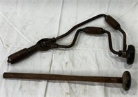 Vintage Hand Drill & Knapping Hammer