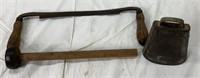 Vintage Draw Knife, Knapping Hammer,  & Cowbell